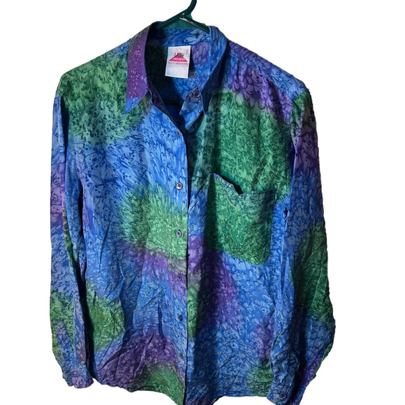 vintage lady foot locker silk Colorful colour block Button-Up Shirt size small - Picture 2 of 6